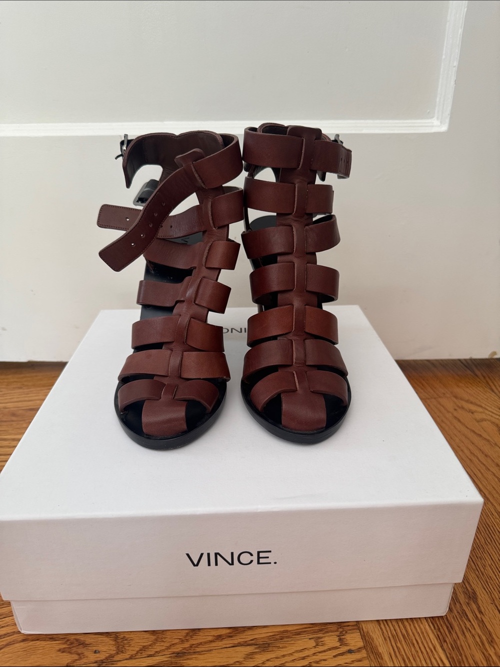 Vince Brown Multi-Strap Gladiator Heel Sandal